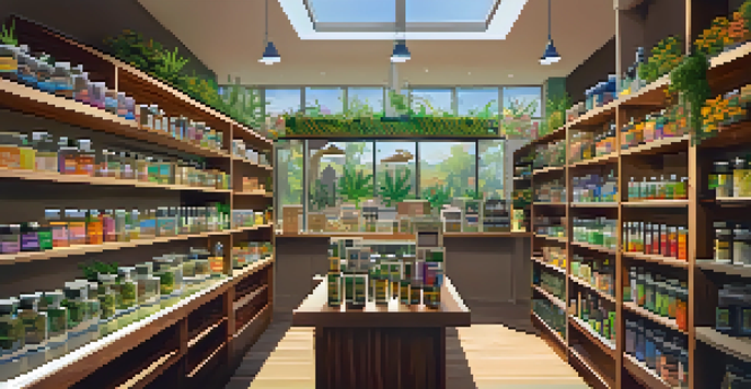 A vibrant cannabis dispensary filled with colorful products and engaged customers, showcasing a welcoming atmosphere.
