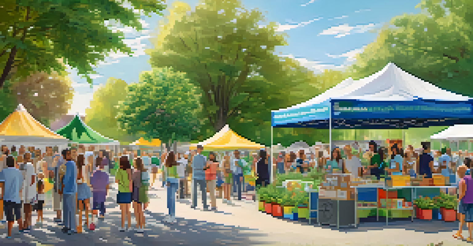 A community health fair focusing on marijuana education, with booths offering resources and support in a sunny park setting.