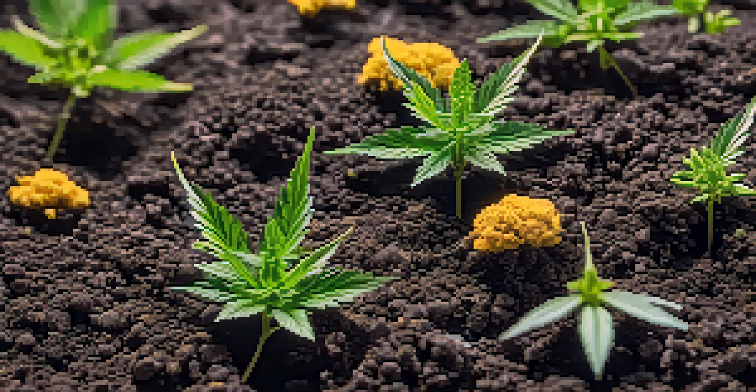 A close-up view of nutrient-rich organic soil with roots and beneficial insects, highlighting the textures and colors of the growing medium.