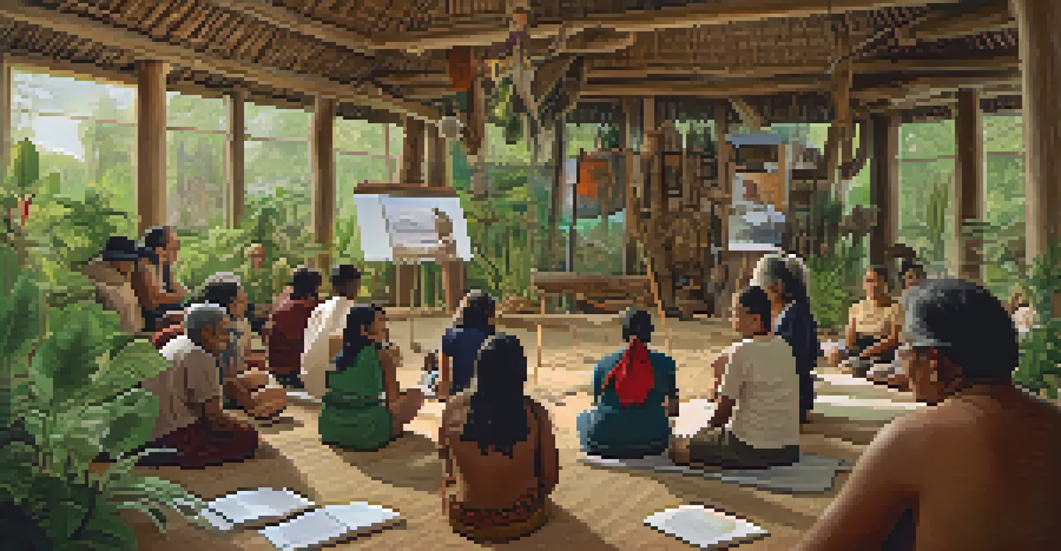An Indigenous elder teaching a diverse group about traditional healing practices and the use of plants.