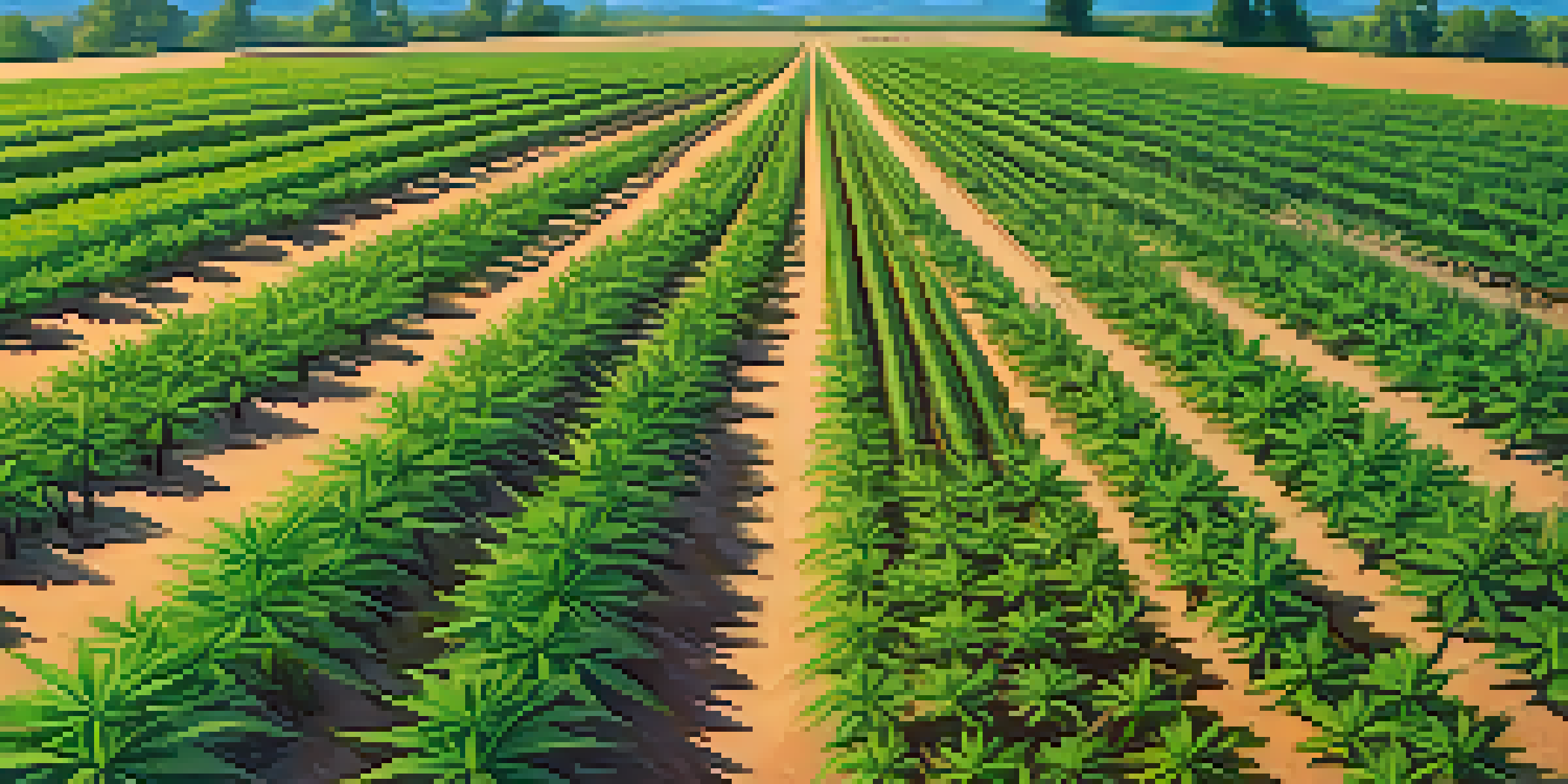An aerial view of a vibrant cannabis farm with drones flying above and farmers monitoring crops.