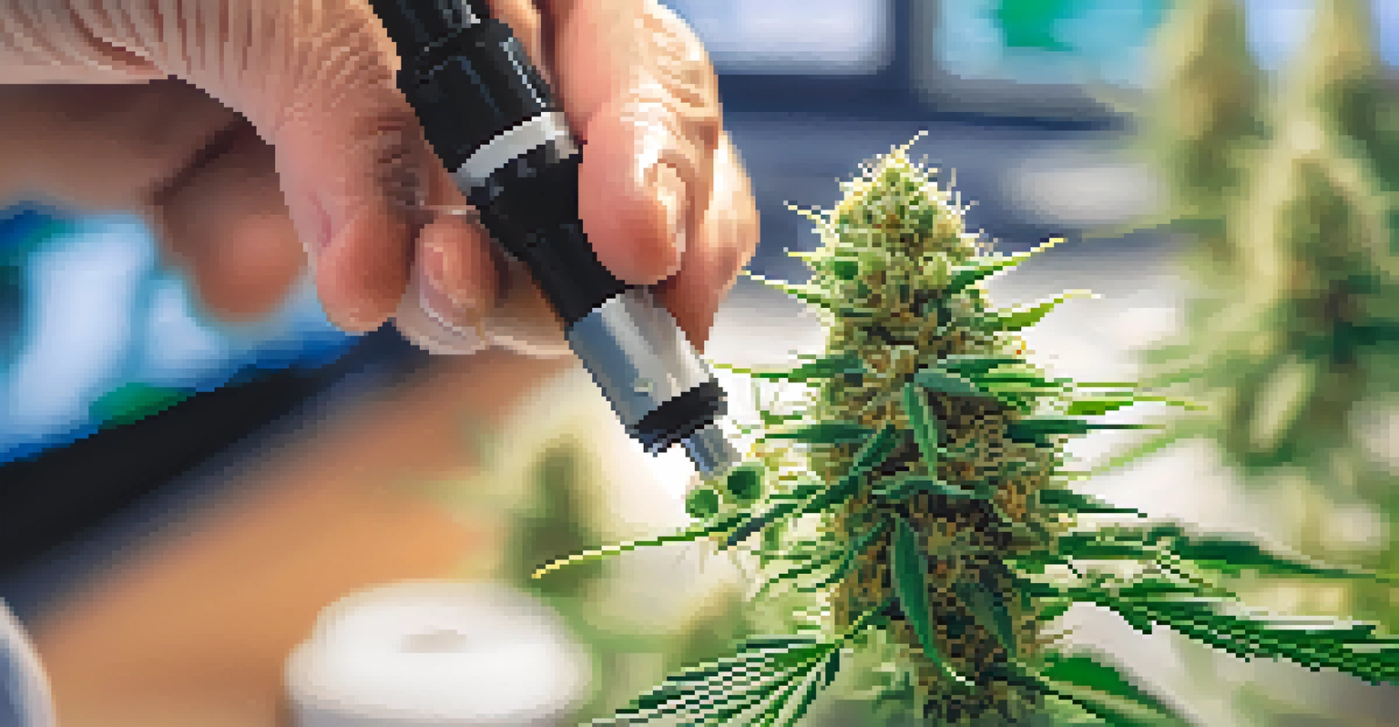 A close-up view of a cannabis bud under a microscope, showcasing its details in a laboratory environment.