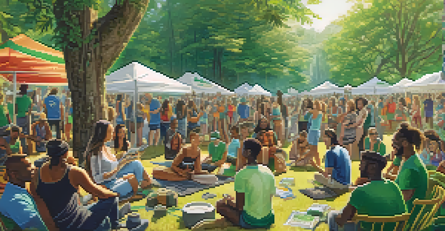 A vibrant outdoor community event with people discussing marijuana legalization and social justice.