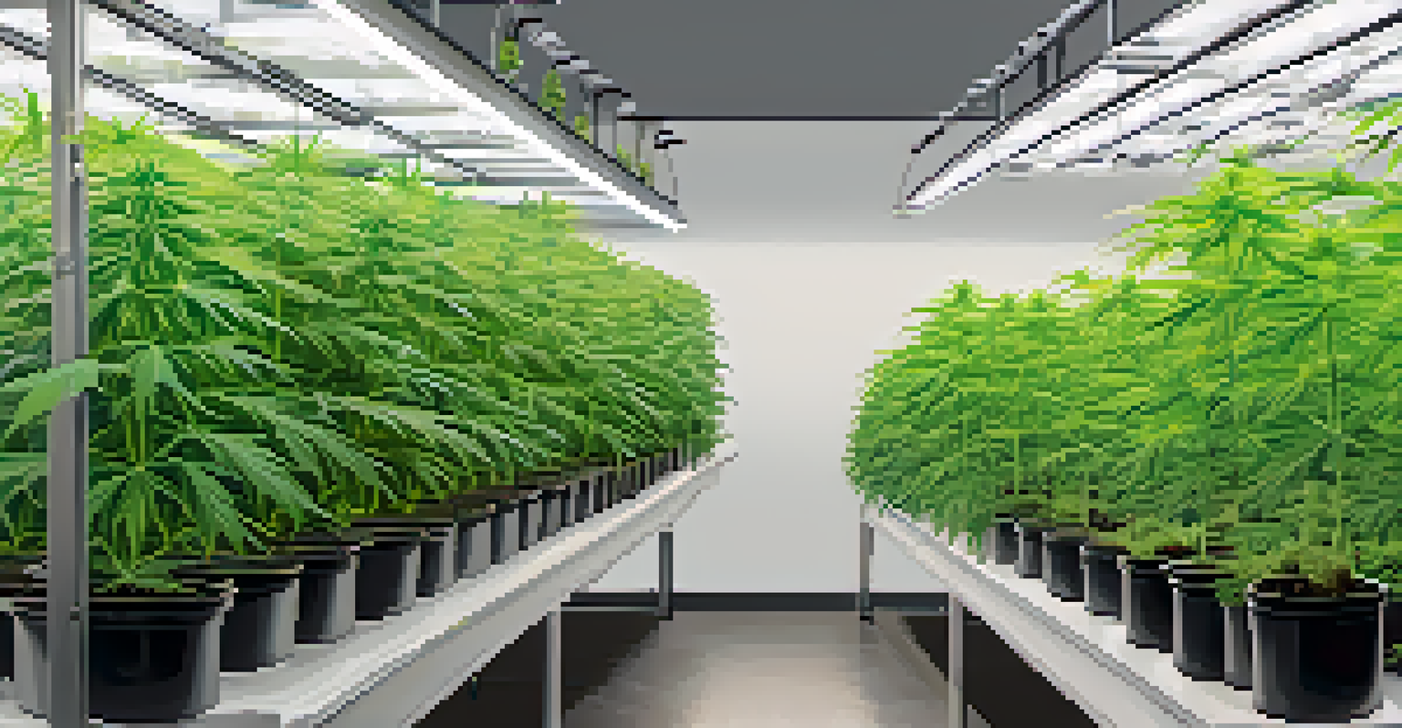 A split image comparing indoor and outdoor marijuana cultivation techniques, featuring a grow room and an outdoor garden.