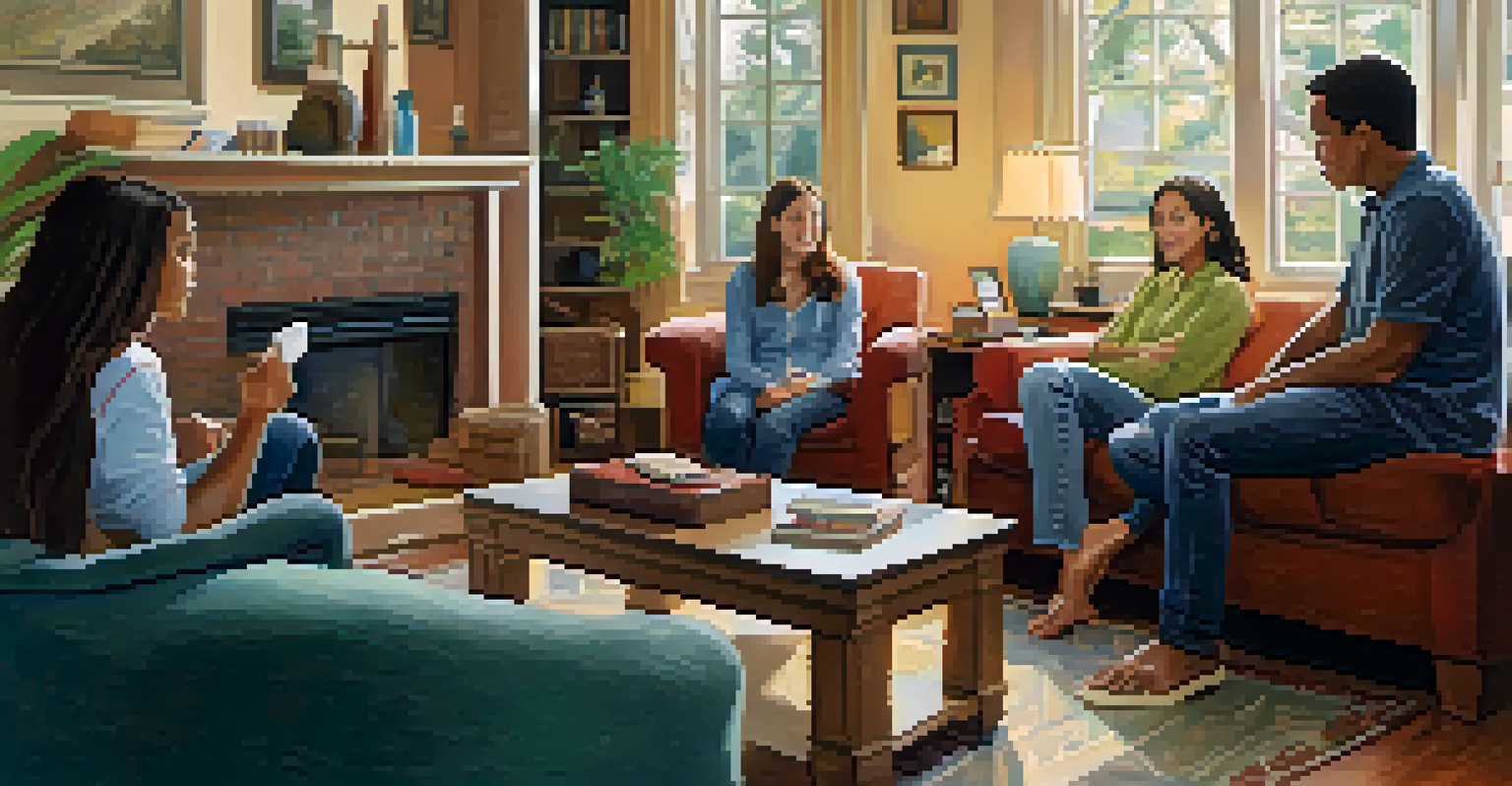A parent and teenage child having a serious conversation in a cozy living room, demonstrating open communication and support.