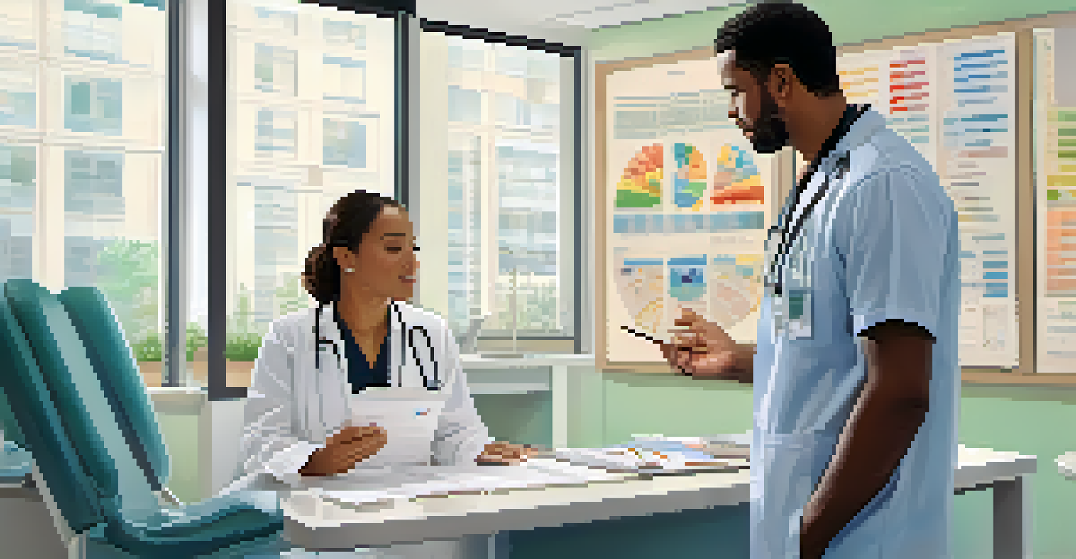 A healthcare provider discussing health choices with a couple in a modern clinic, highlighting the importance of guidance.