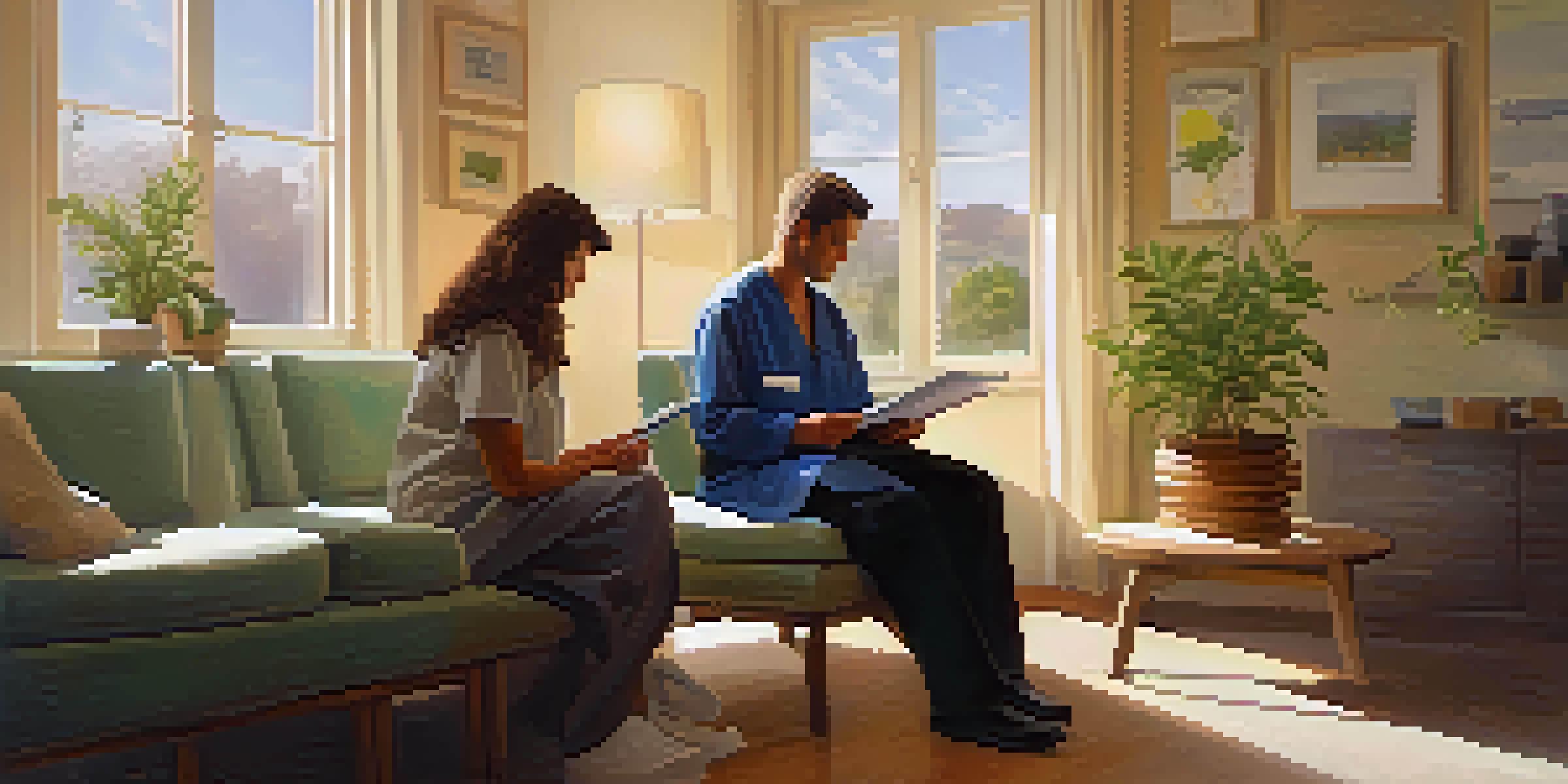 A patient and healthcare provider having a discussion in a bright and cozy room filled with plants.