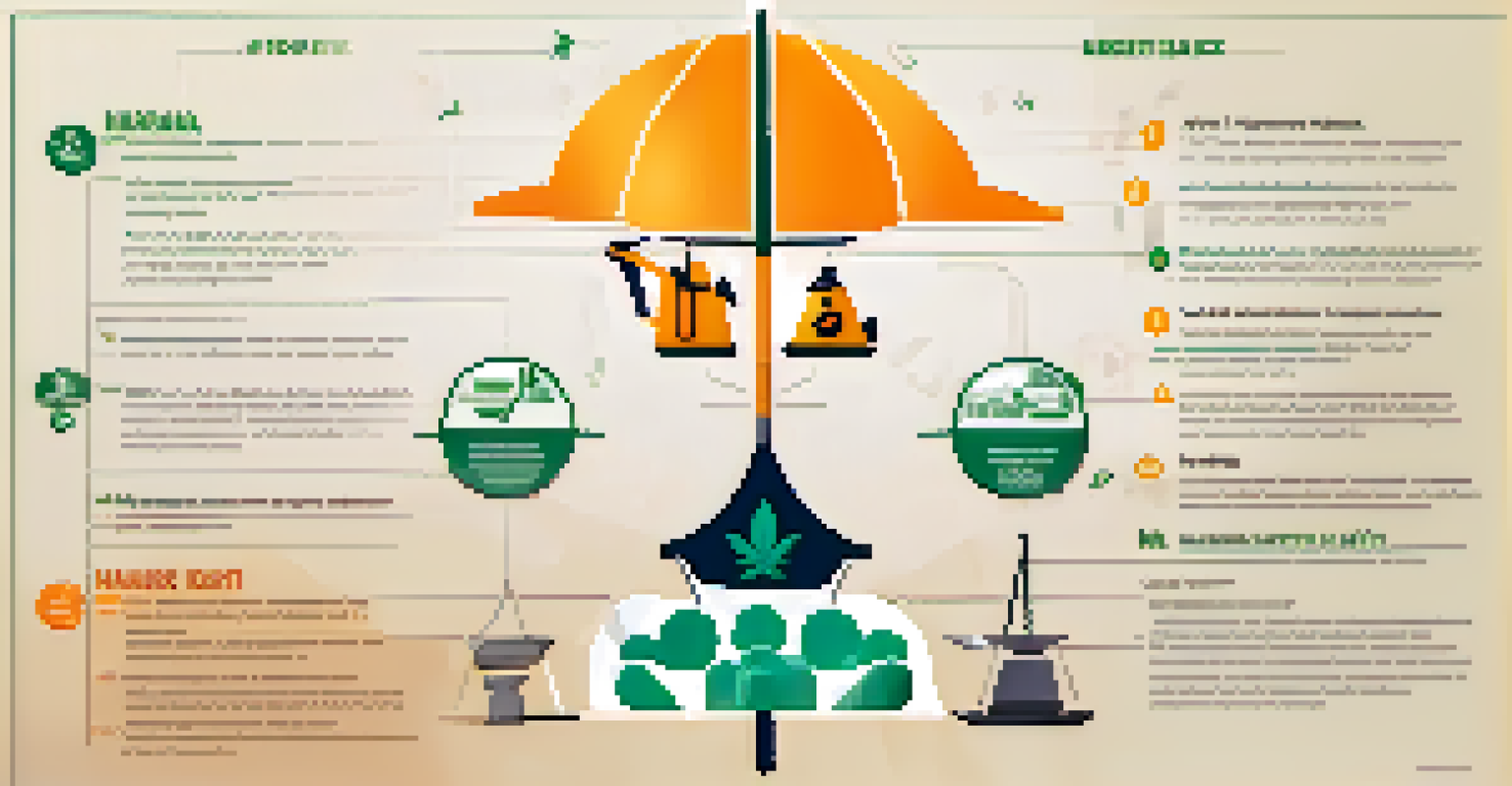 An infographic showing a balanced scale with marijuana leaves and safety symbols, highlighting workplace safety and rights.