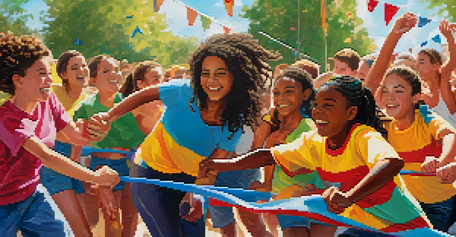 Teens engaging in fun outdoor team activities at a community event, promoting teamwork and positive relationships.