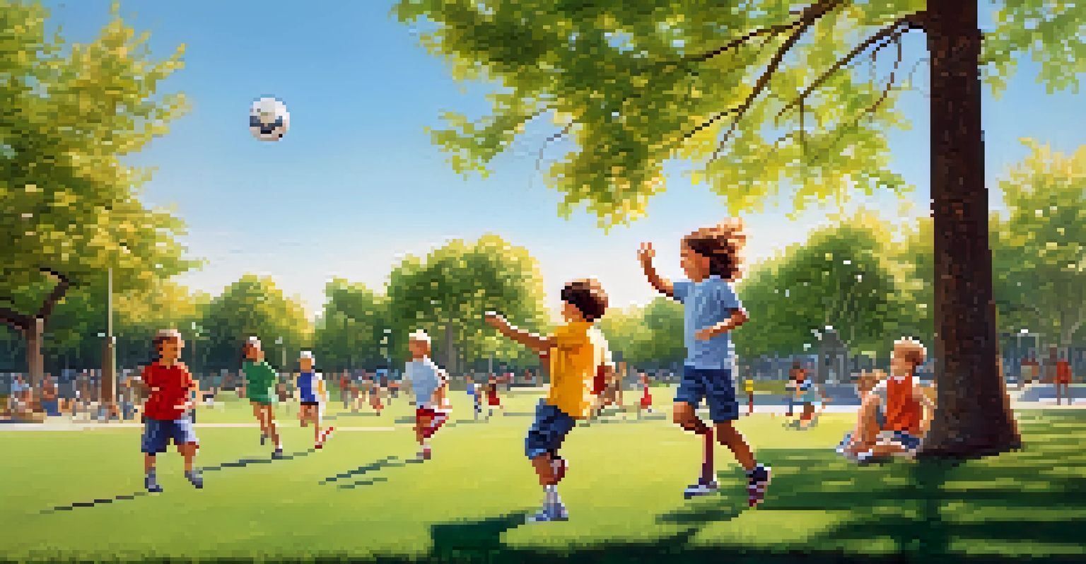 Children playing sports in a sunny park, enjoying outdoor activities and laughter.