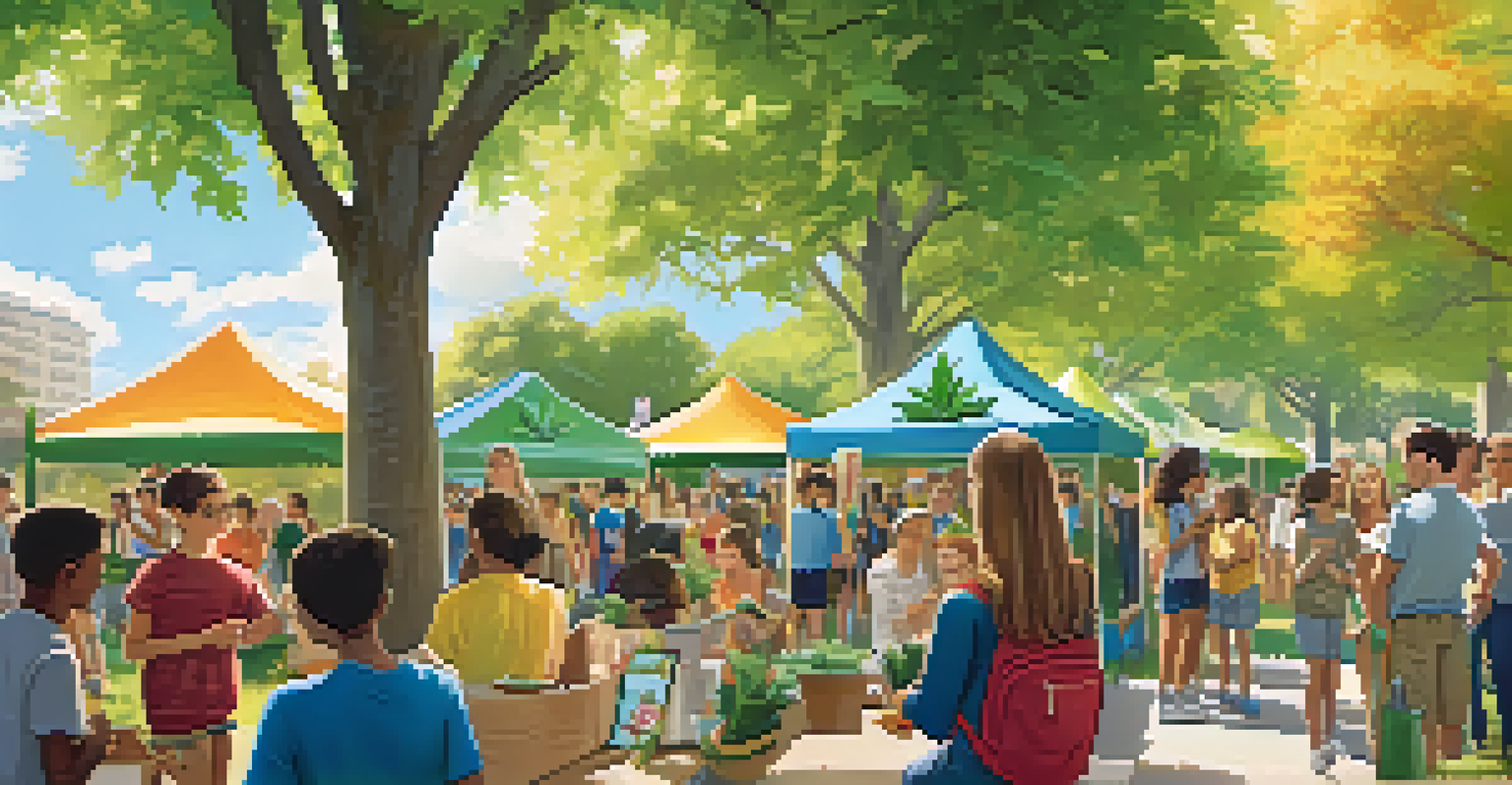 A community event with an educator discussing marijuana education with young people in a sunny park.
