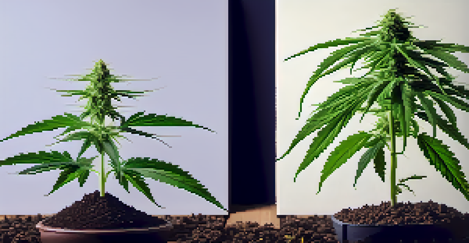 A comparison of cannabis plants in organic and synthetic soil, showcasing differences in growth.