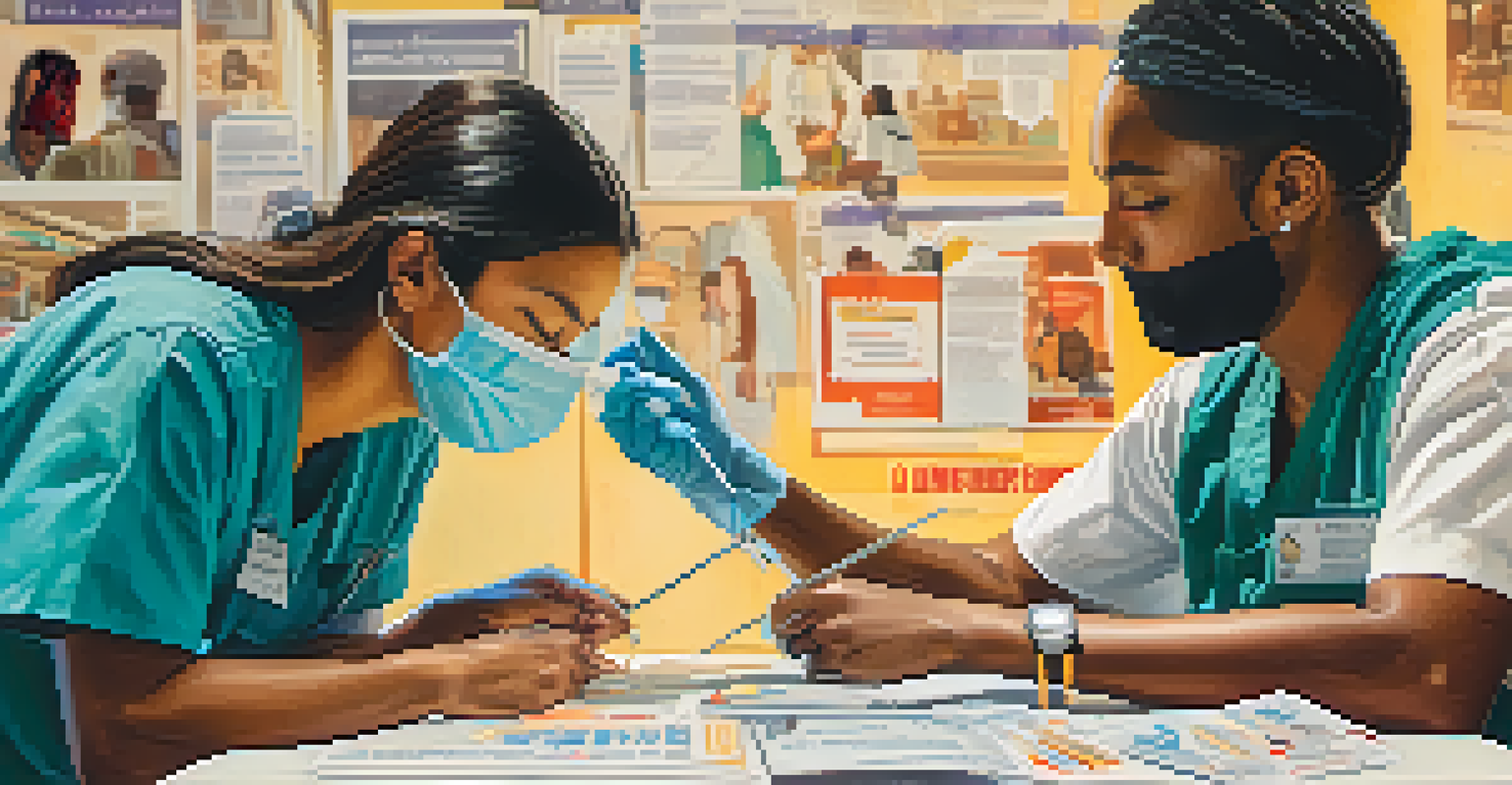 A healthcare worker assisting a user in a needle exchange program, emphasizing empathy and professionalism in a safe environment.