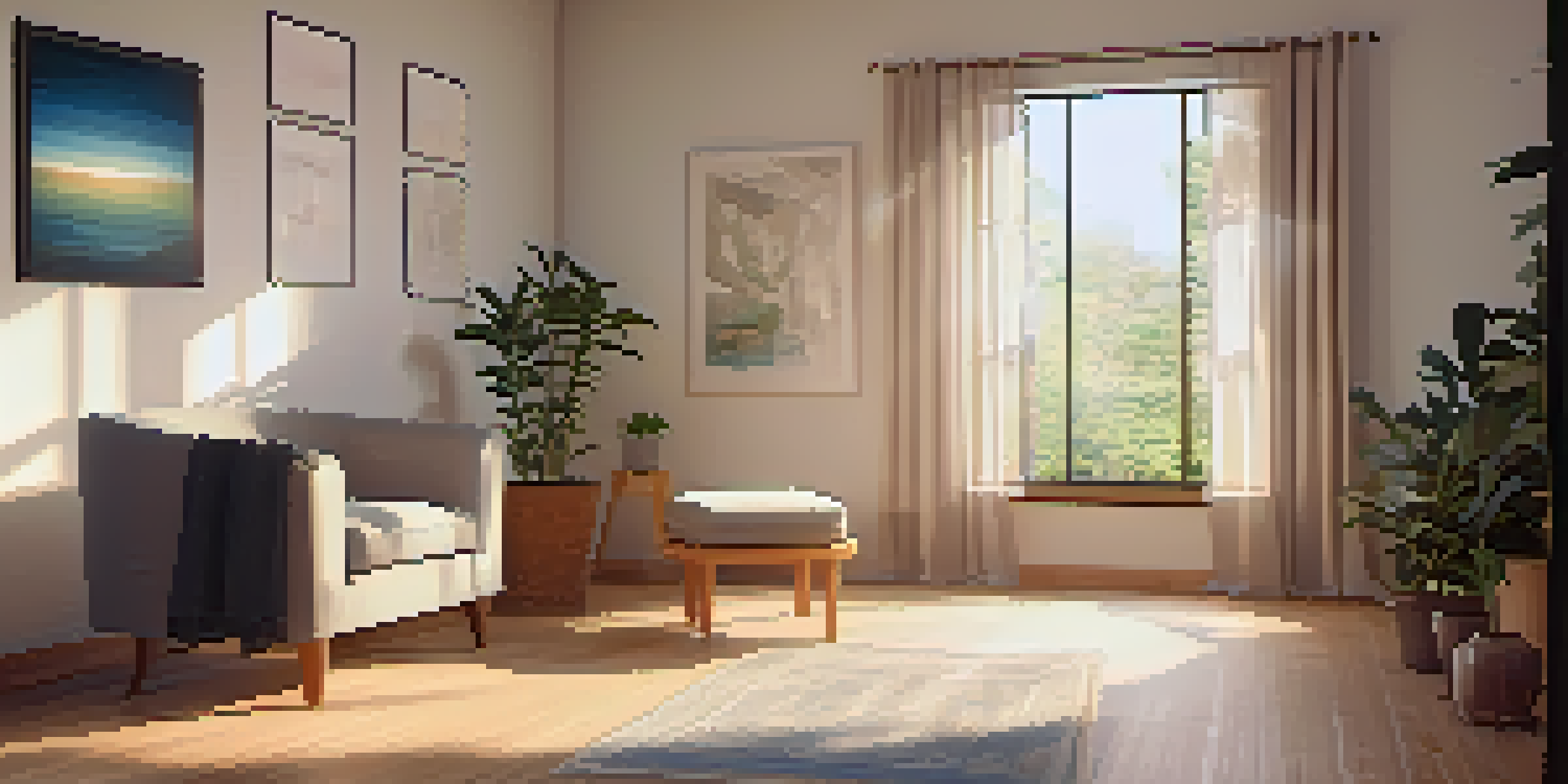 A peaceful therapy room with natural light, a comfortable armchair, and calming artwork.