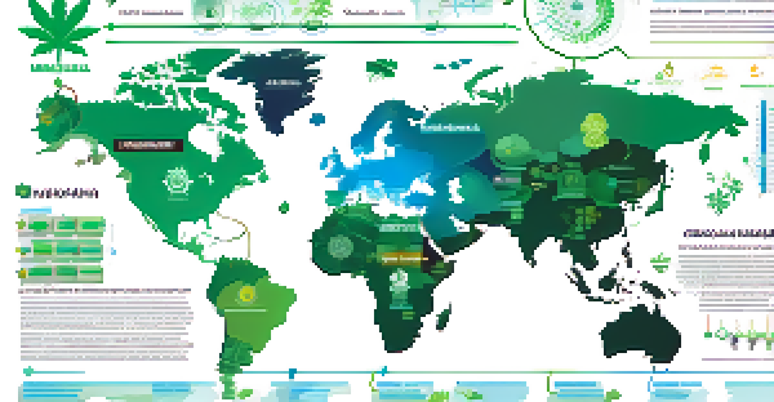 An infographic illustrating the evolution of marijuana legislation in the tech industry, featuring icons of states, a timeline, and symbols of innovation in vibrant colors.