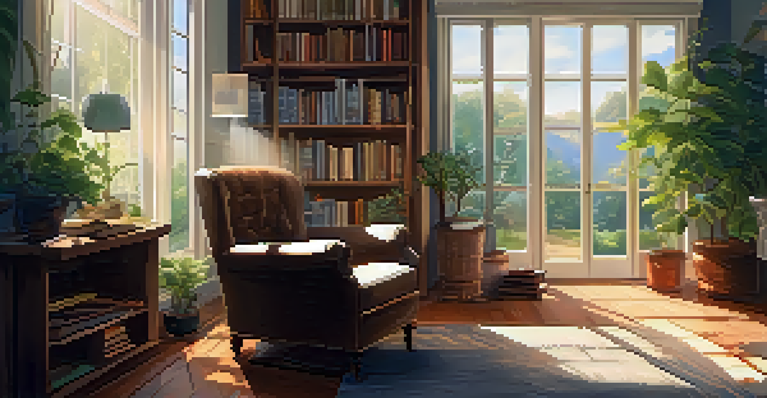 A cozy room with plants, a comfortable chair, and a bright window, creating a warm and inviting atmosphere.