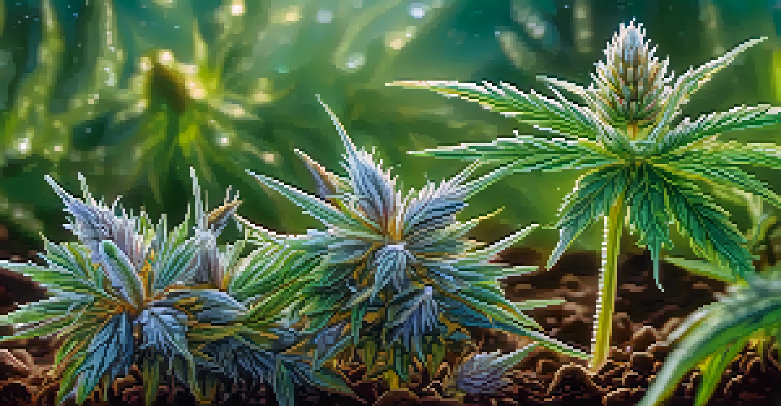 Close-up of marijuana buds covered in dew, highlighting their vibrant colors and textures against a blurred natural background.