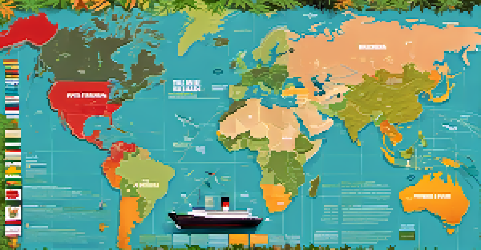 An infographic illustration of the global marijuana trade, featuring a world map and icons representing trade and regulations.