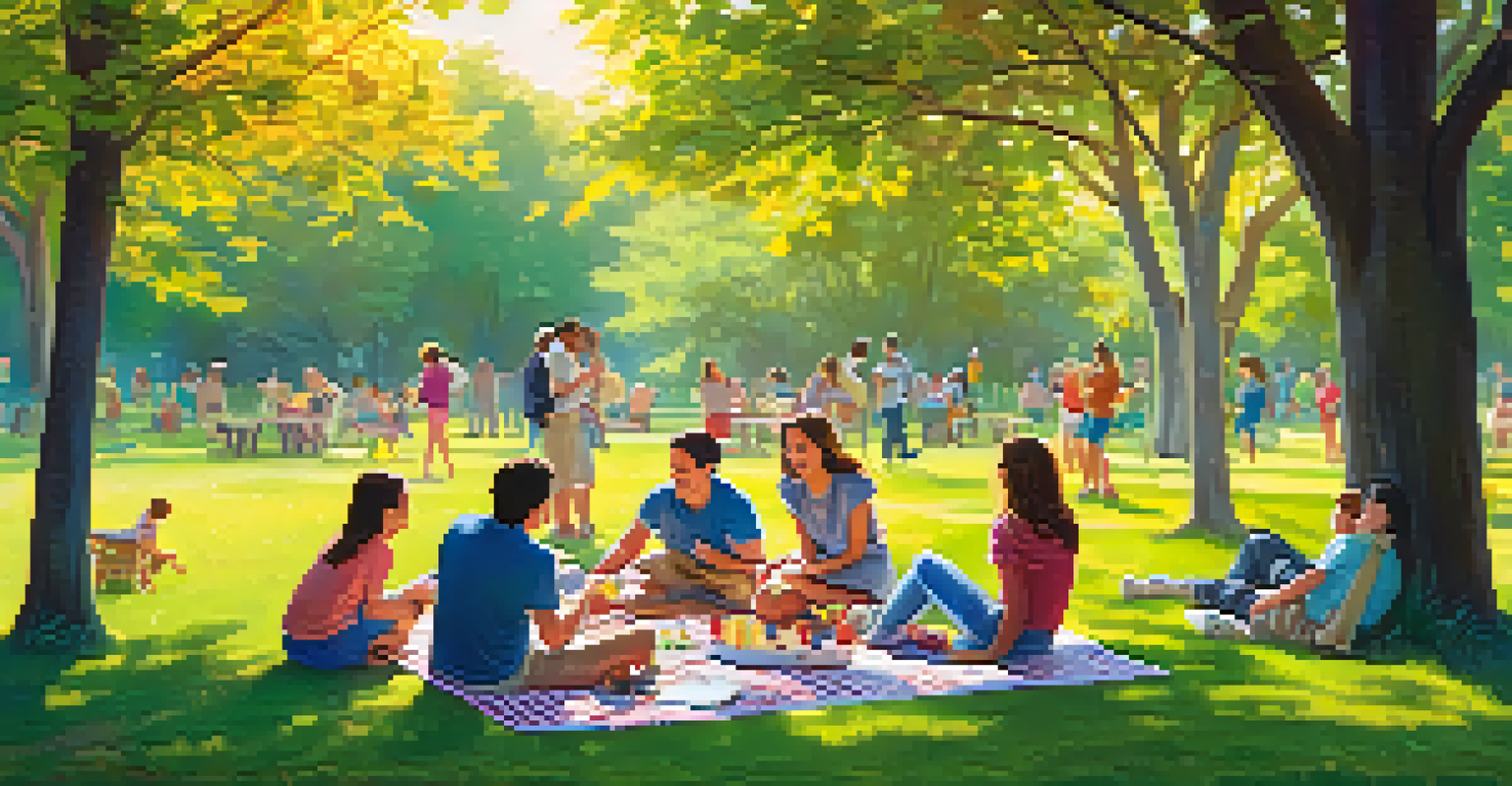 A family enjoying a picnic in a park, playing games and laughing together under the sun.