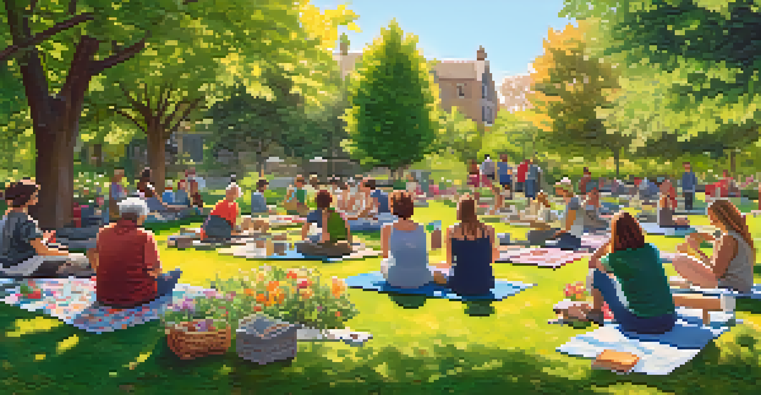 An outdoor art therapy workshop in a garden, with participants painting on easels surrounded by flowers.