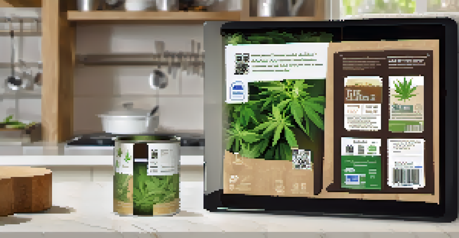An interactive marijuana package with a QR code on a kitchen counter, slightly open to reveal the product inside.
