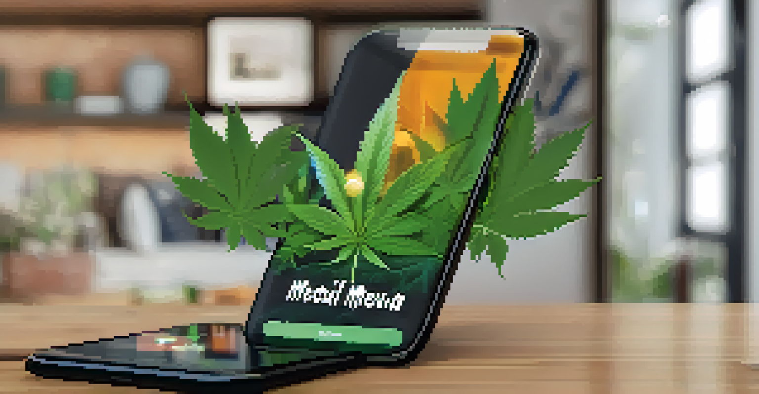 A close-up of a smartphone showing a viral social media post about medical marijuana benefits in a cozy home environment.