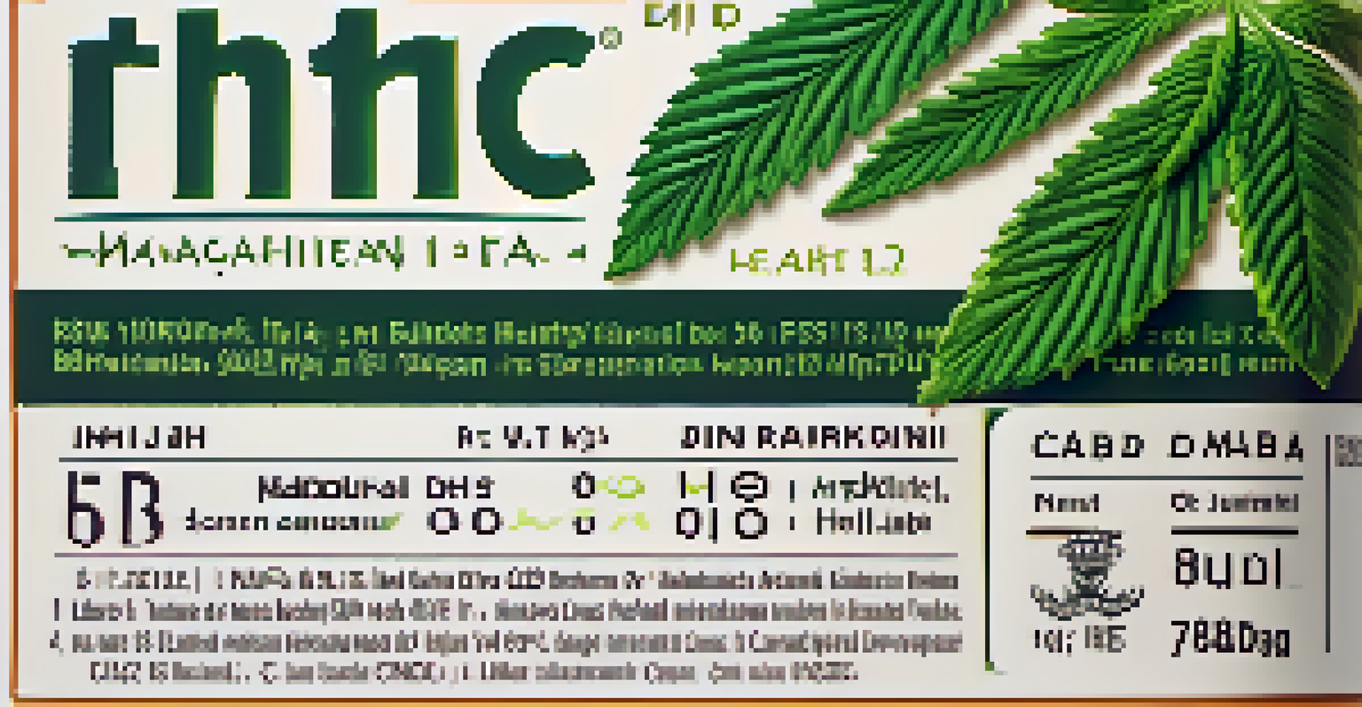 A close-up of a marijuana product label with clear information on THC and CBD content, and icons promoting responsible use.