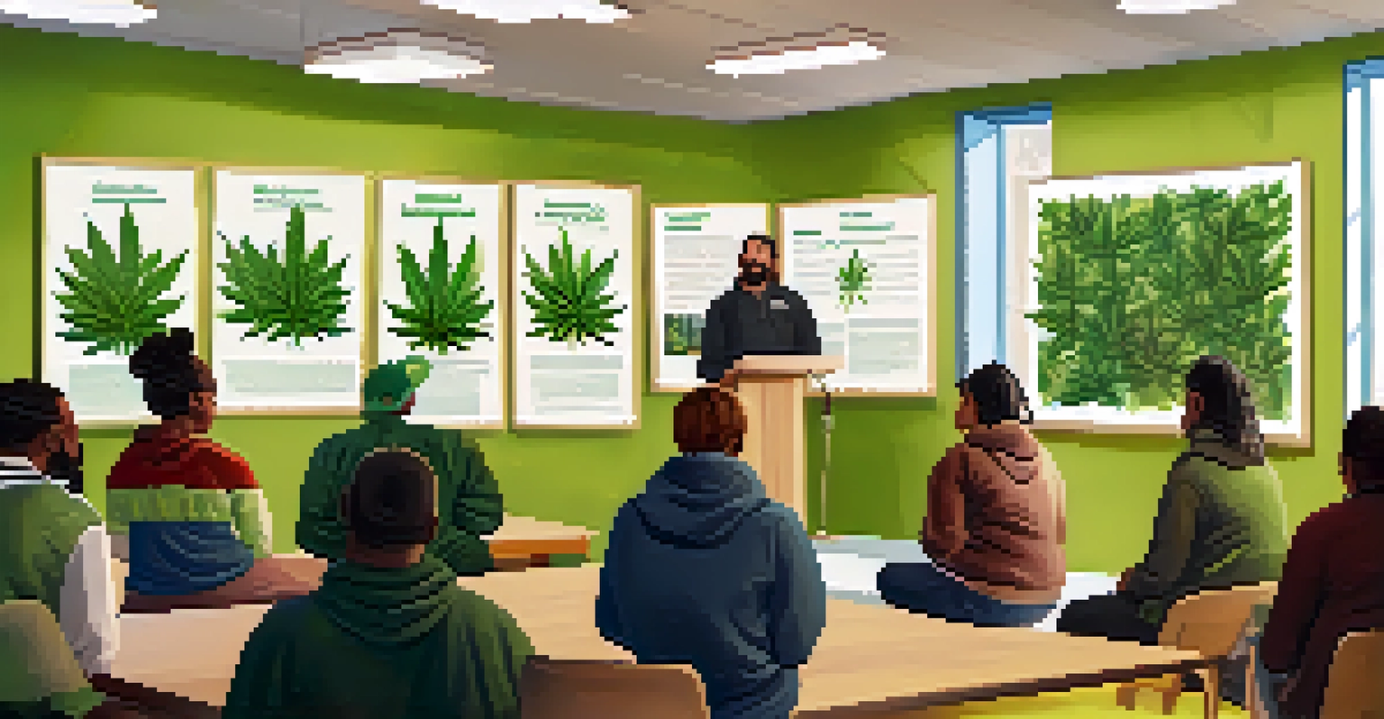 A workshop in a community center with residents learning about responsible cannabis use.