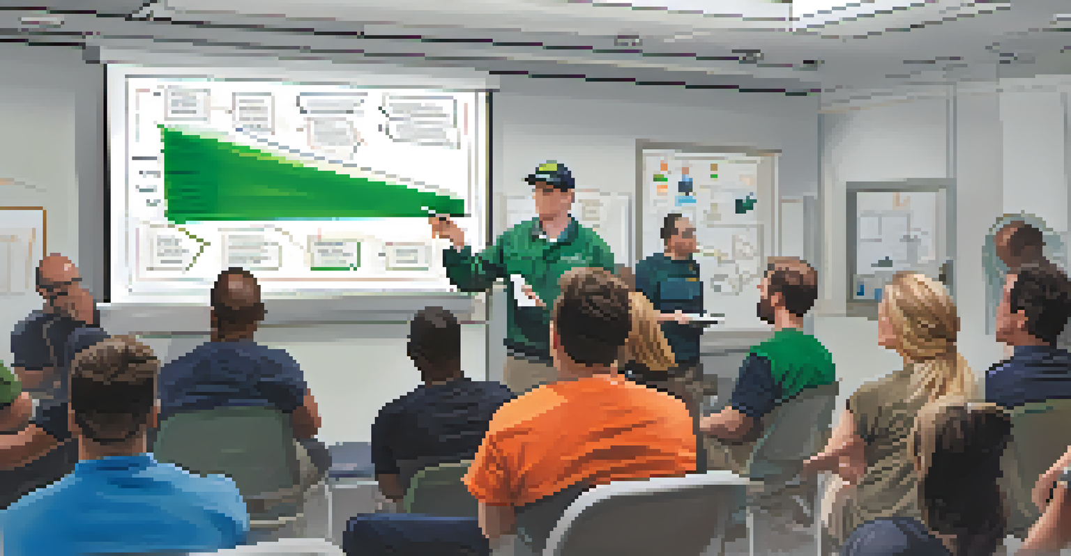 A training session for emergency responders, with a trainer demonstrating cannabis-related emergency signs and responders attentively taking notes.