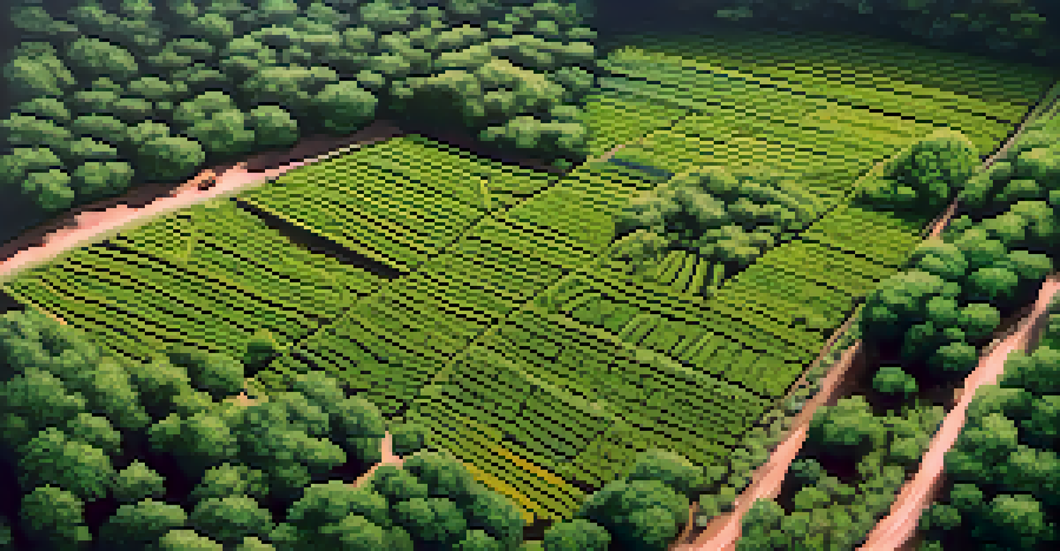 An overhead view of a lush cannabis field with various plants and healthy soil, demonstrating the significance of biodiversity in agriculture.