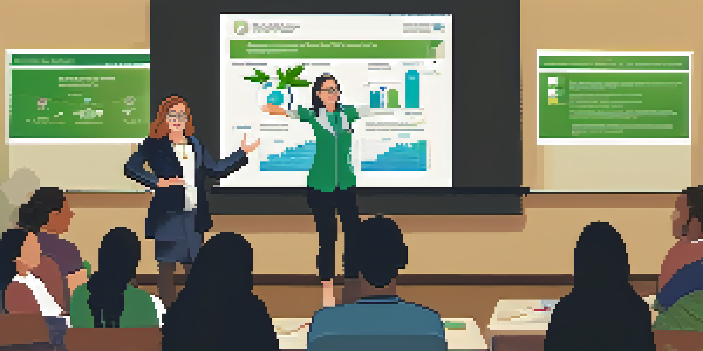 A public health professional presenting data on marijuana legalization to an audience in a well-lit room, with diverse community members engaged in the discussion.