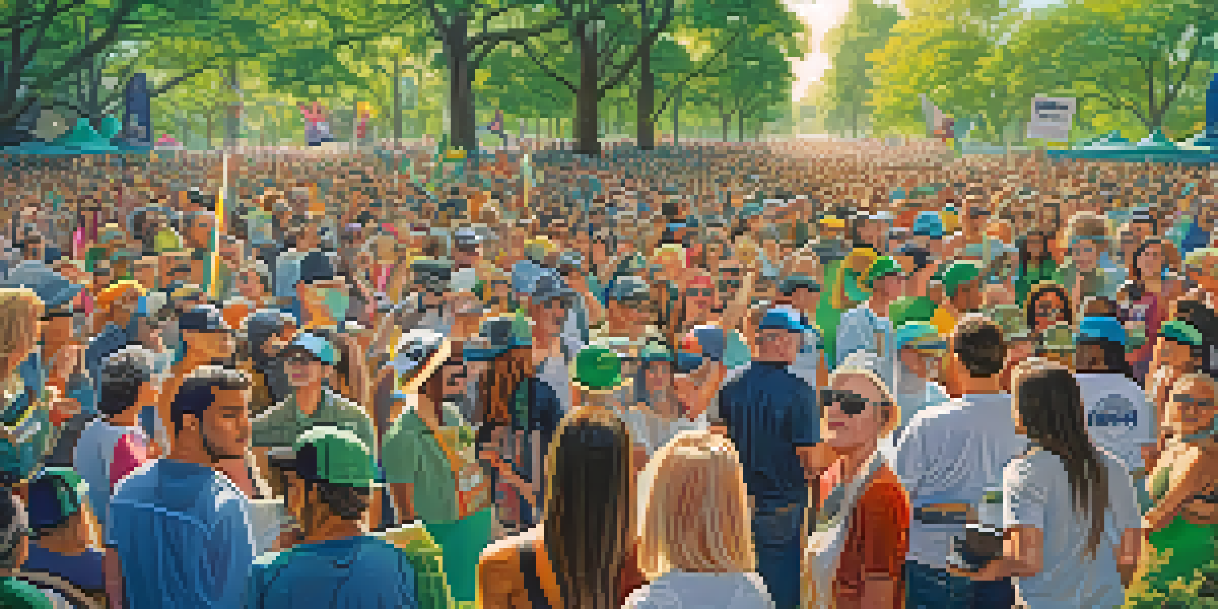 A diverse crowd at an outdoor rally advocating for marijuana legalization, surrounded by greenery and colorful signs.