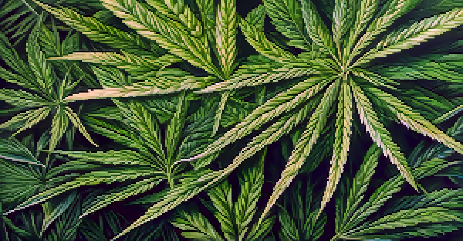 A detailed close-up of green cannabis leaves with a soft focus background, highlighting their texture.