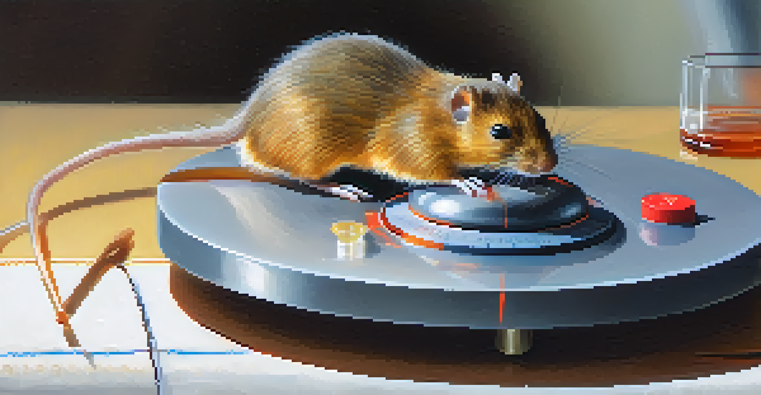 A close-up of a rodent's paw on a hot plate, with a thermometer in the background.