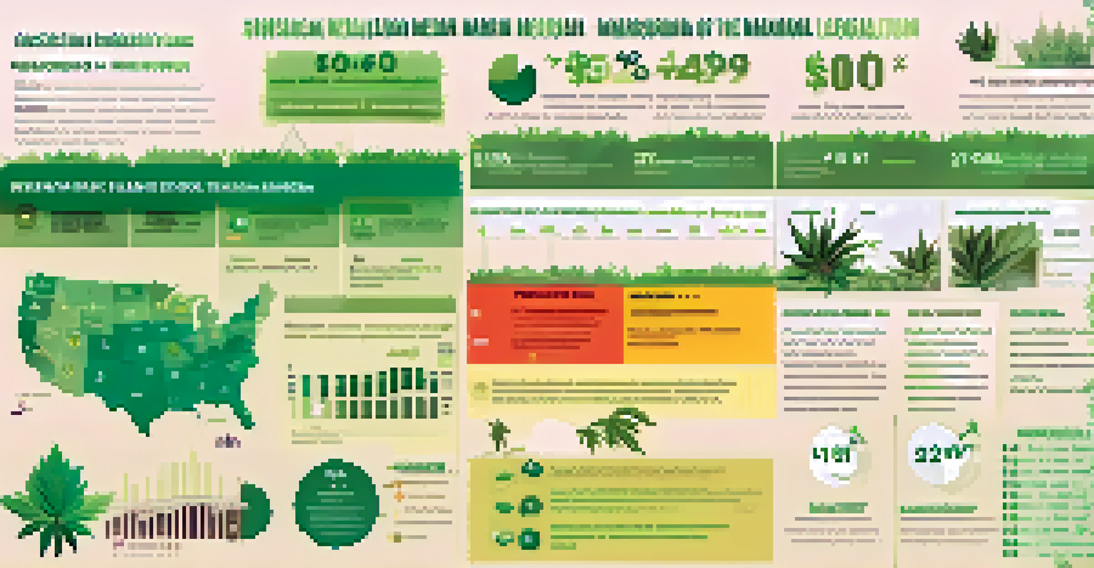 An infographic presenting statistics on marijuana legalization with colorful icons and clear text highlighting economic and safety benefits.