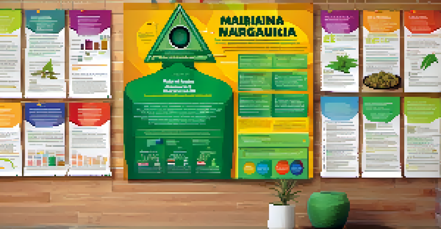 An educational poster about marijuana facts and myths, with bright colors and infographics in a classroom.