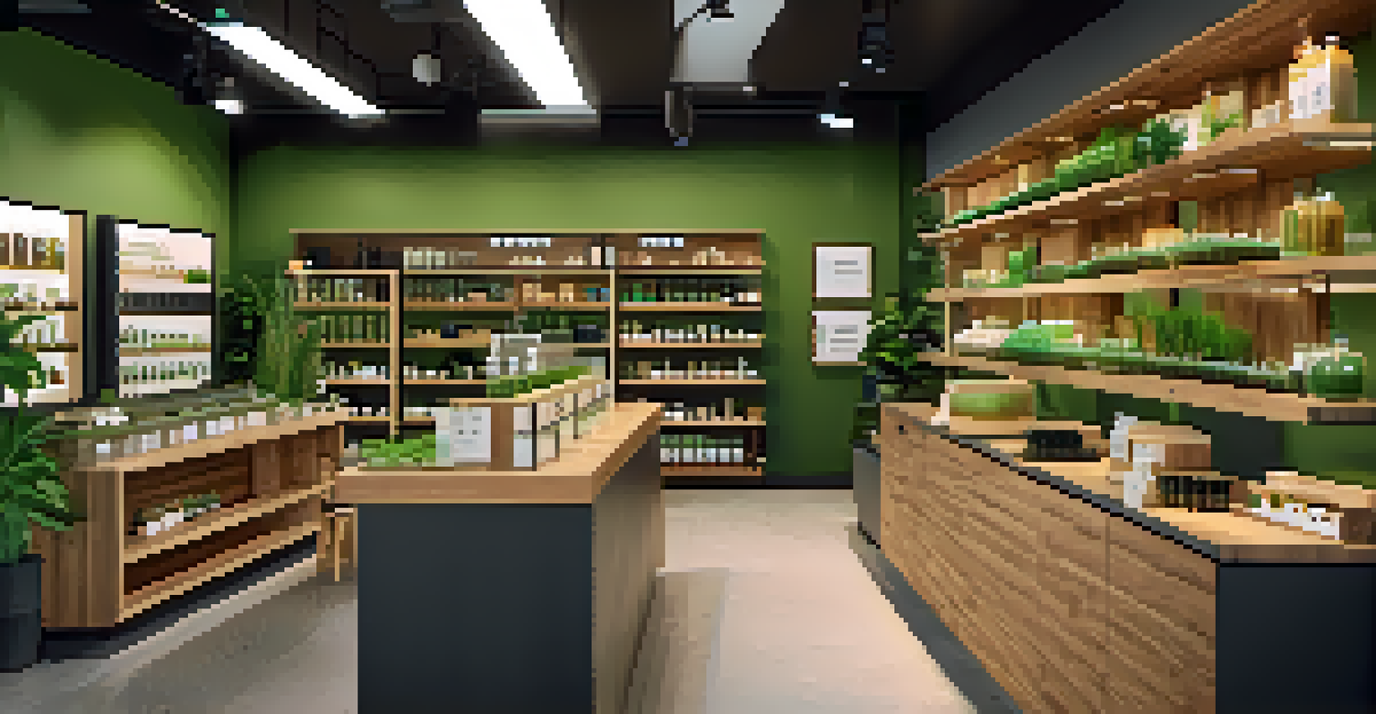 The interior of a cannabis dispensary with organized product displays and friendly customer interactions.