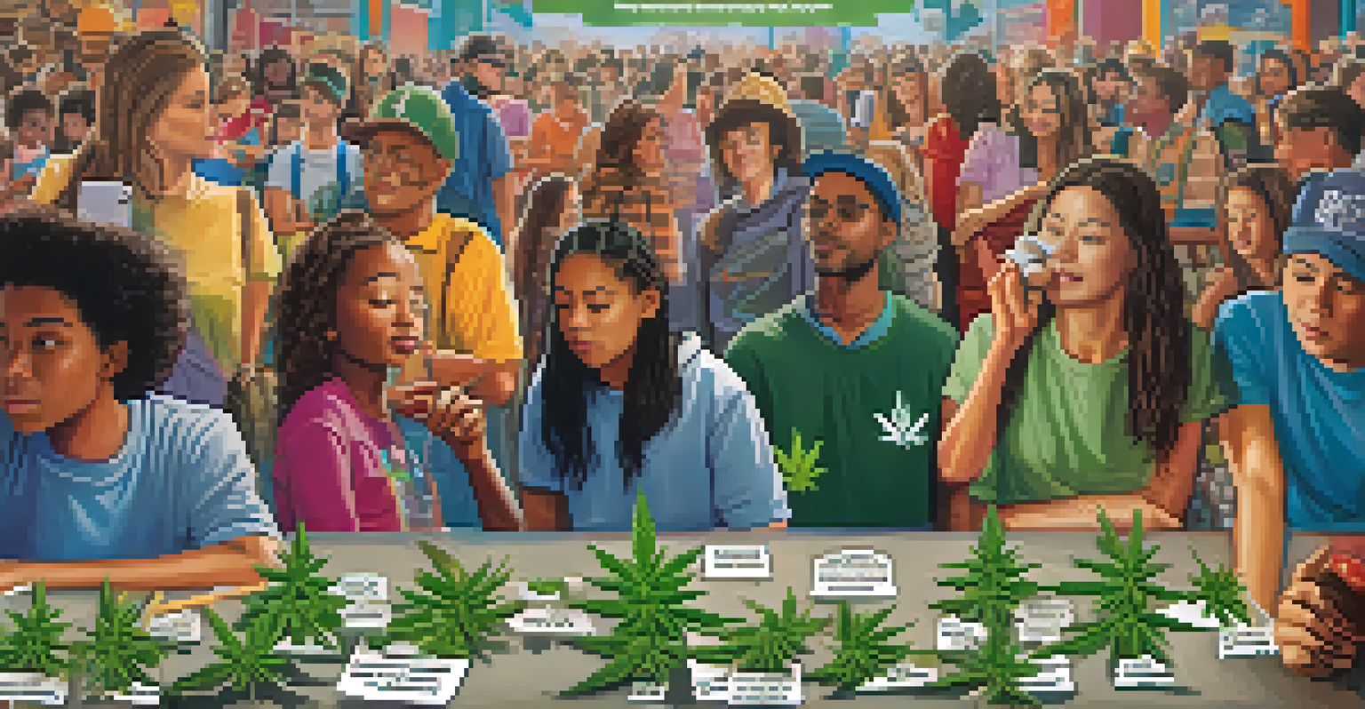 An educational poster promoting responsible marijuana use in public spaces, featuring colorful graphics and informative illustrations.