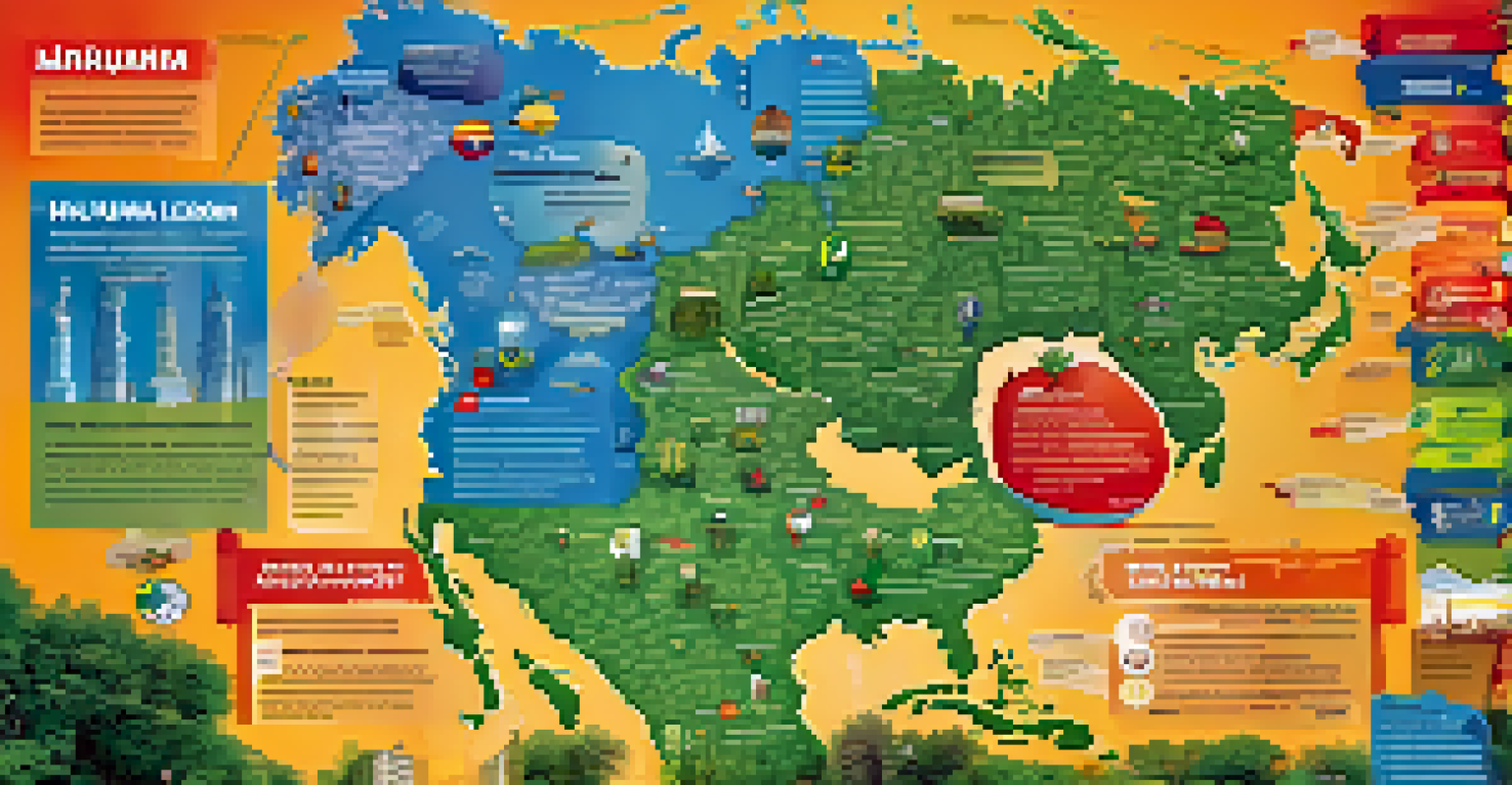 An infographic map showing global perspectives on marijuana legalization, with symbols for human rights and public health.