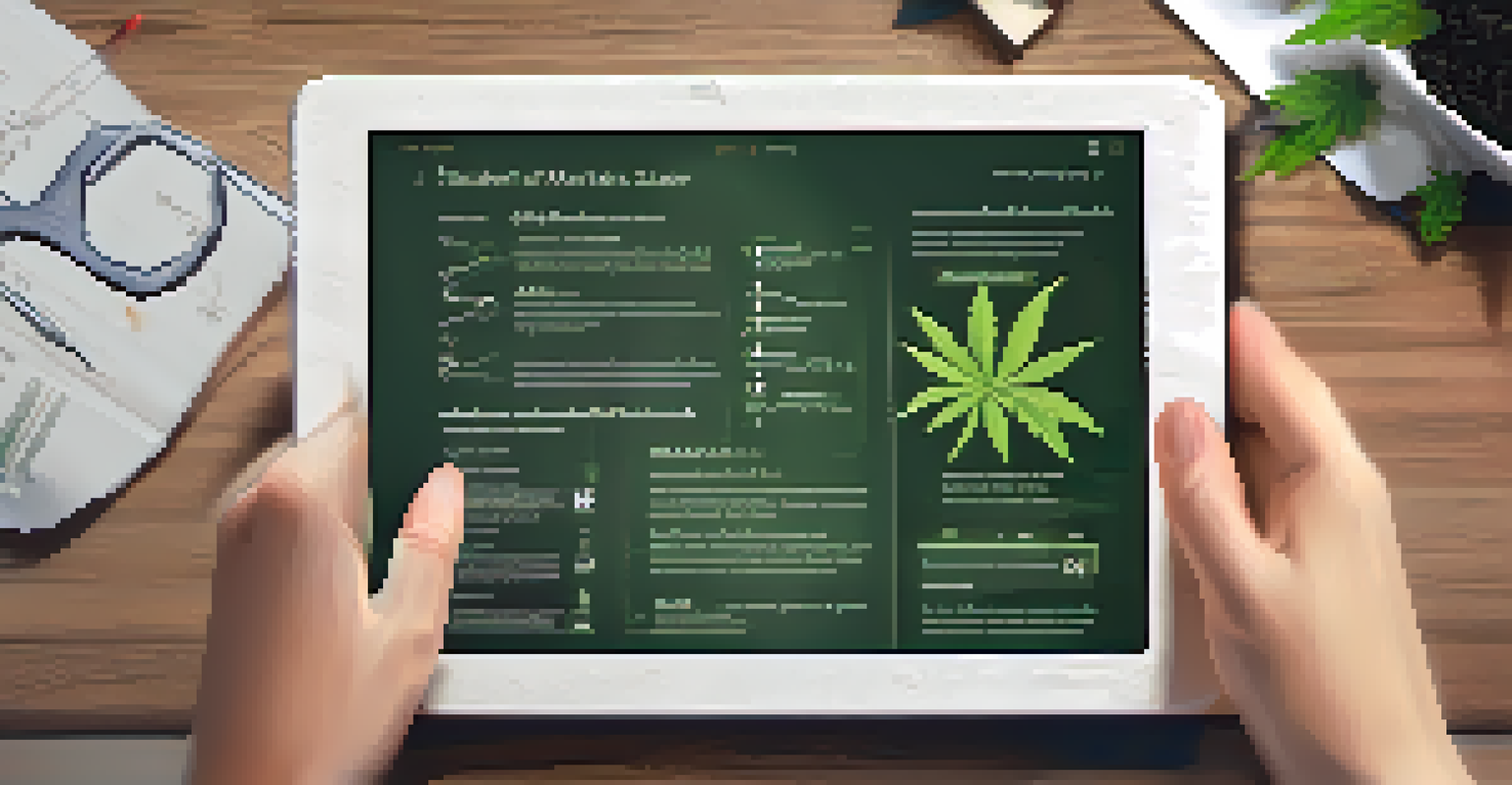 A teacher holding a tablet with marijuana use statistics, with a chalkboard in the background.