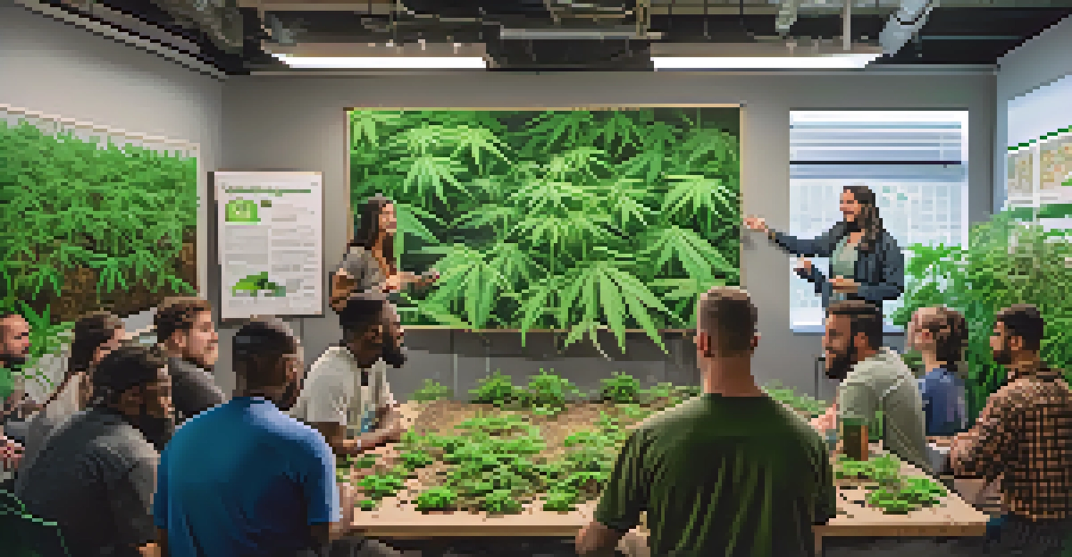 A workshop on cannabis cultivation with participants learning from an instructor.