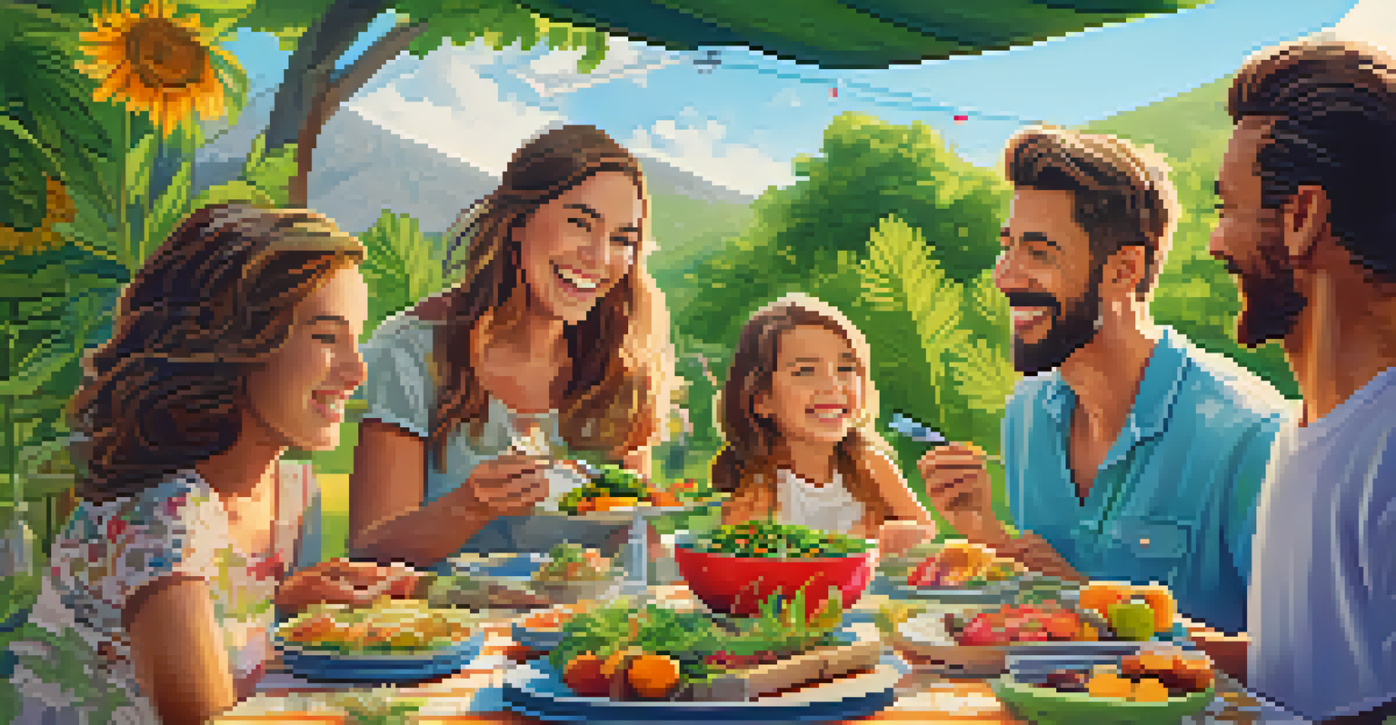 A family enjoying a cannabis-themed picnic with colorful dishes and a joyful atmosphere in an outdoor setting.