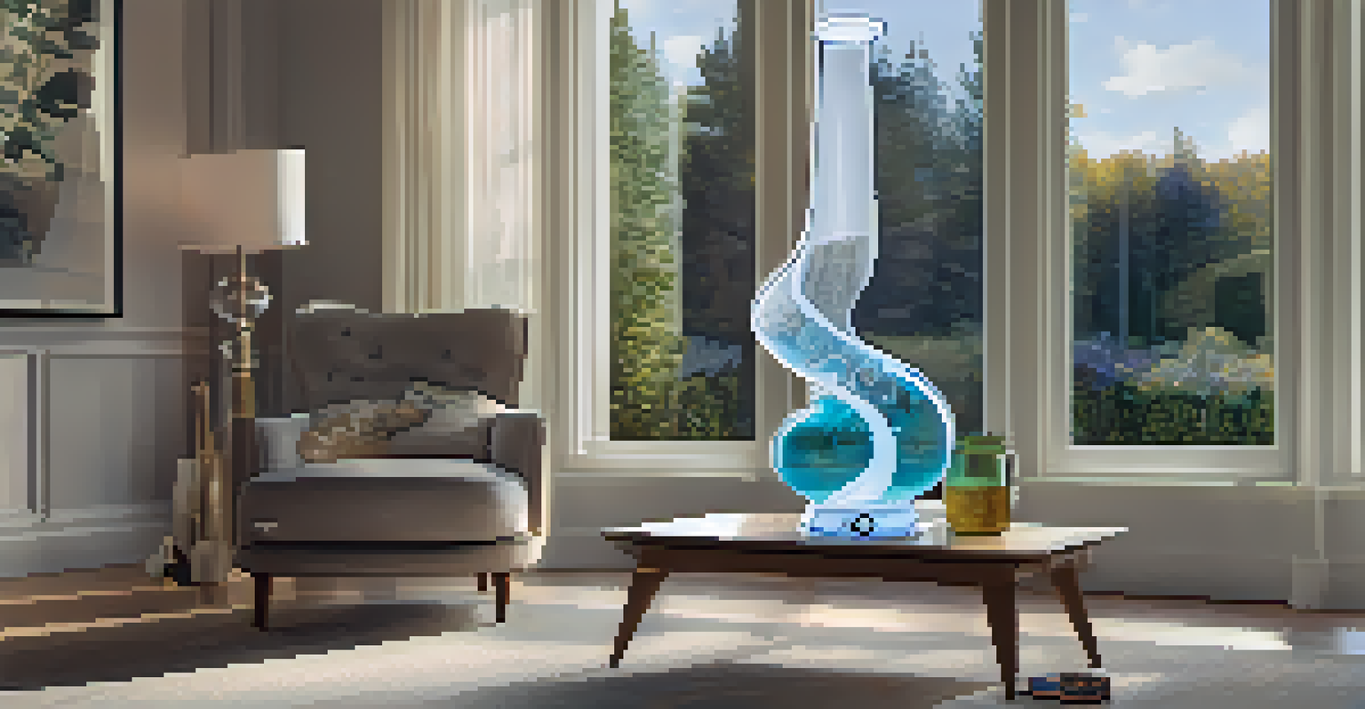 A smart bong with a smartphone in a bright living room, showcasing elegant designs and sunlight filtering through the window.