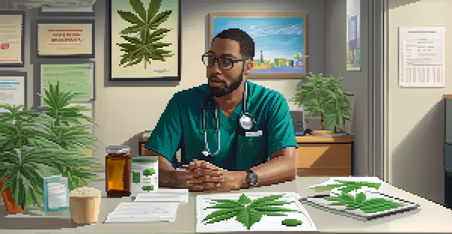 A patient consulting with a healthcare provider about medical marijuana options in a bright office.