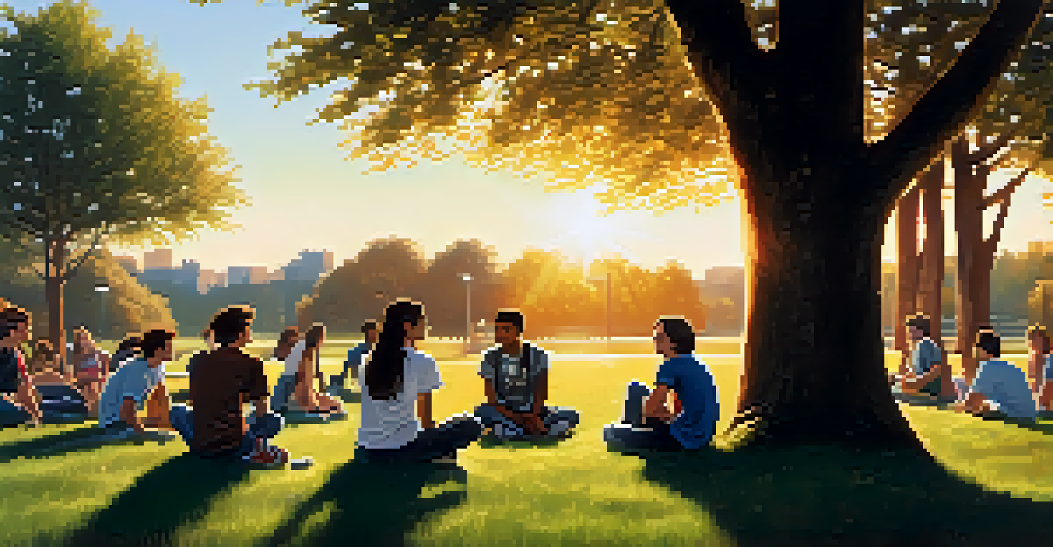A group of teenagers sitting in a park, engaging in conversation and sharing stories under the sun.
