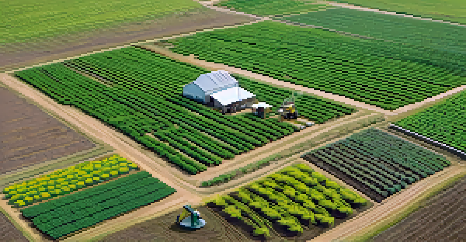 Aerial view of a cannabis field showcasing organic farming techniques and conventional pesticide application.