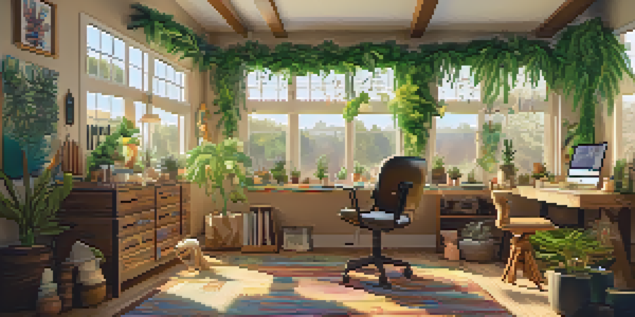 A bright and inviting crafting space adorned with cannabis-themed decorations and sunlight filtering through the window.