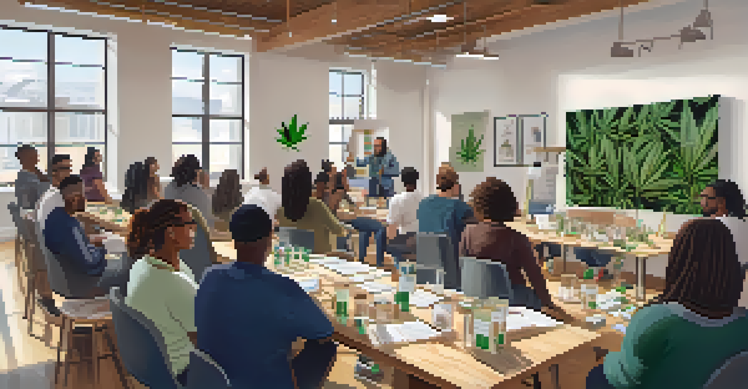 A workshop with diverse individuals learning about cannabis entrepreneurship with a mentor.