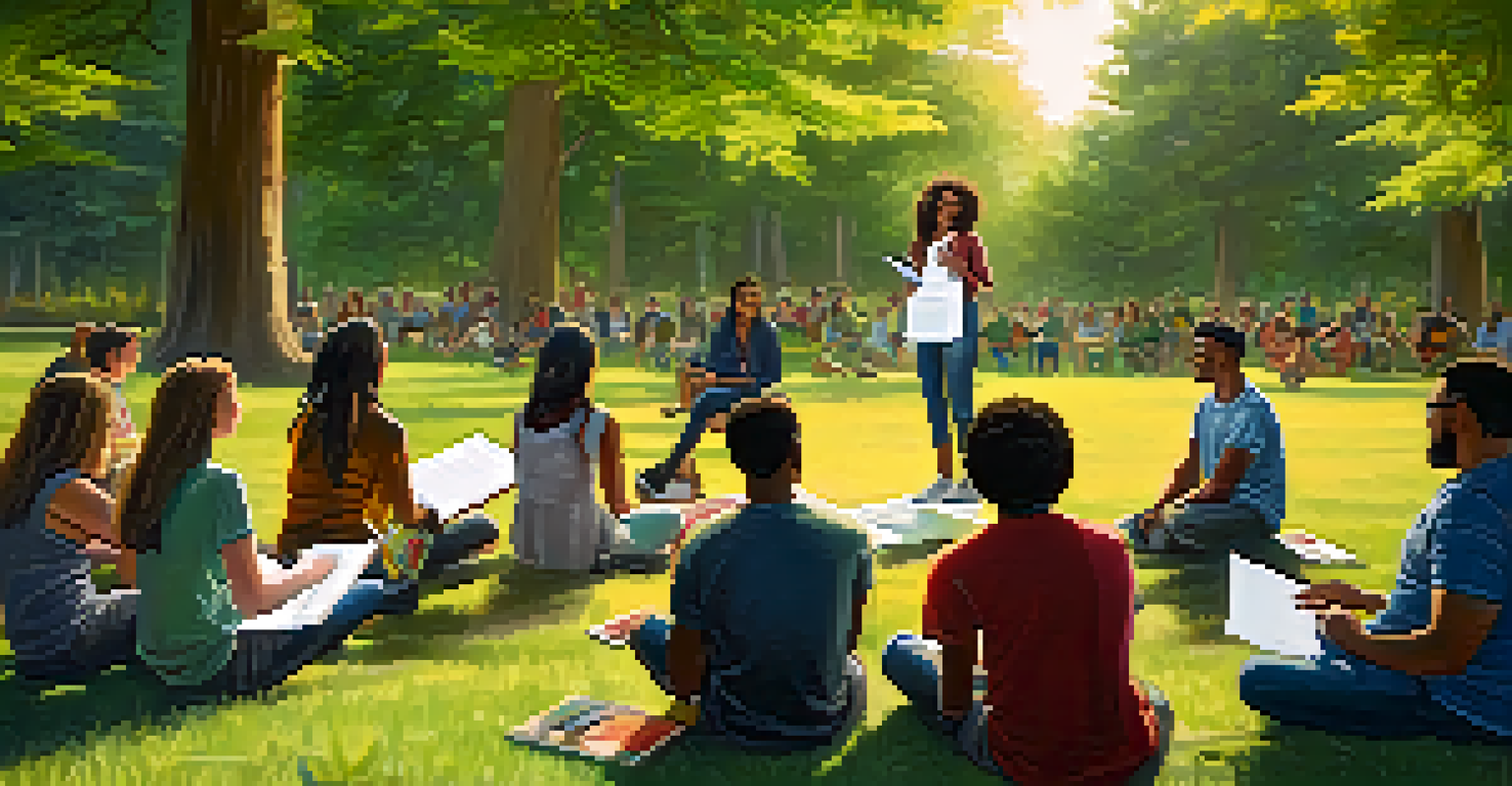 A peer-led workshop about marijuana awareness in a park with young adults discussing and learning.