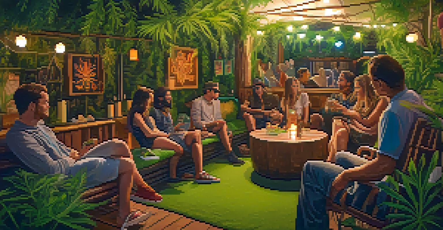 A cozy cannabis lounge at a festival filled with people enjoying edibles and vaporizers, surrounded by greenery and artistic decor.